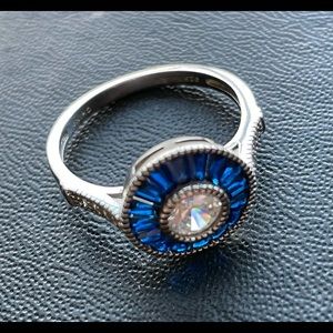🟡 SAPPHIRE/CZ STERLING RING (sz 8)